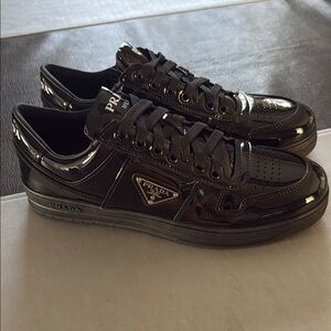 Prada Men's Black Patent Leather Sneakers Downtown NEW NEVER WORN